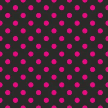 Seamless vector pattern with neon pink polka dots on black background Stock Illustration