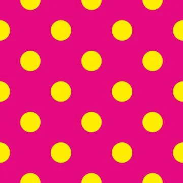 Seamless vector pattern with neon yellow polka dots on pink background Stock Illustration