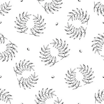 Seamless vector pattern with olive branch Stock Illustration