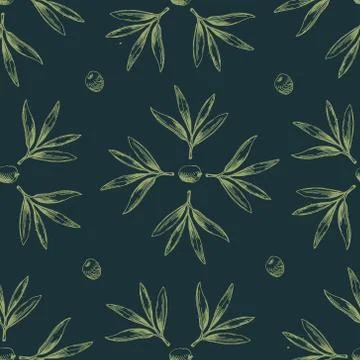 Seamless vector pattern with olive branch Illustrazione stock