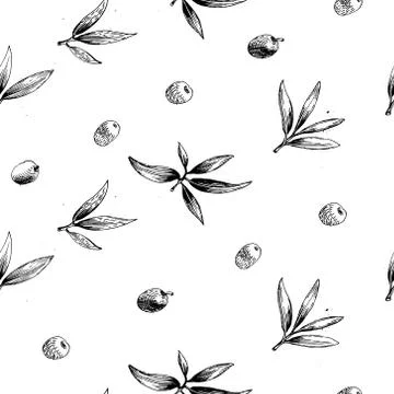 Seamless vector pattern with olive branch Stock Illustration