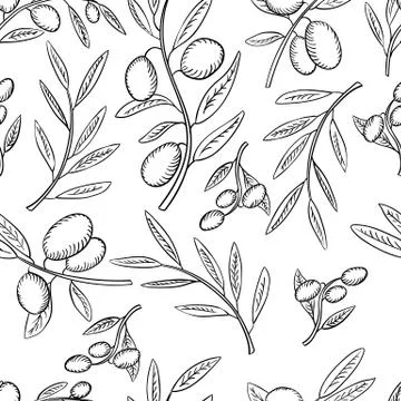 Seamless vector pattern olives and olive branch Stock Illustration