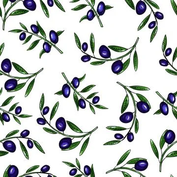 Seamless vector pattern olives and olive branch Stock Illustration