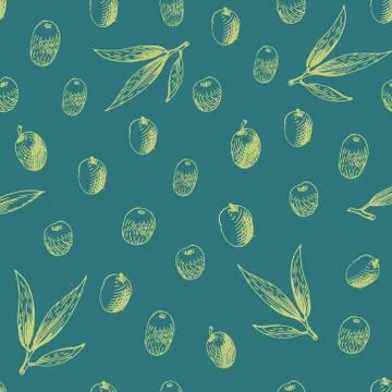Seamless vector pattern with olives olive branch Stock Illustration