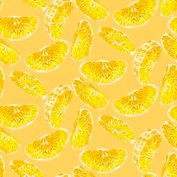 Seamless vector pattern with orange citrus fruit slices on pastel orange back Stock Illustration