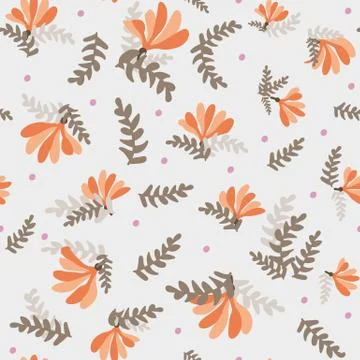 Seamless vector pattern with orange flowers and leaves on light background Stock Illustration