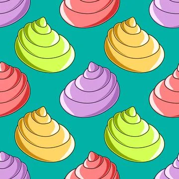 Seamless vector pattern with orange, green, pink and purple seashells Illustrazione stock