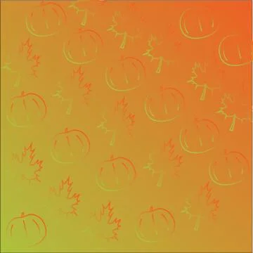 Seamless vector pattern with orange pumpkins and maple leaves, gradient orange Stock Illustration