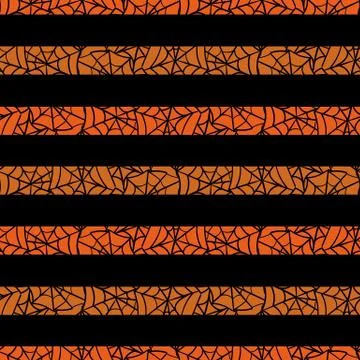 Seamless vector pattern with orange stripes and spiderweb Stock Illustration