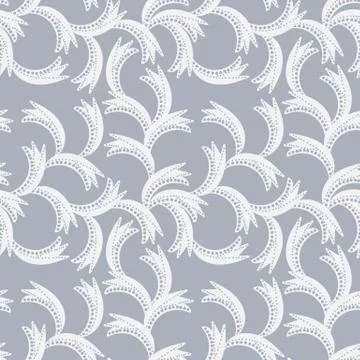 Seamless vector pattern with organic white leaves shapes on grey background Stock Illustration