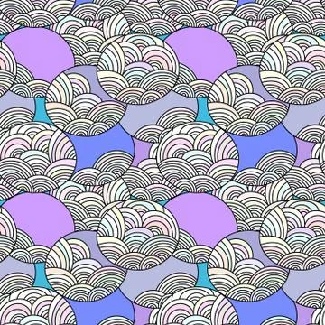 Seamless vector pattern. Ornamental linear background with circles. Decorativ Illustrazione stock