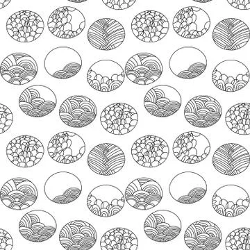 Seamless vector pattern. Ornamental linear background with circles. Decorativ Stock Illustration