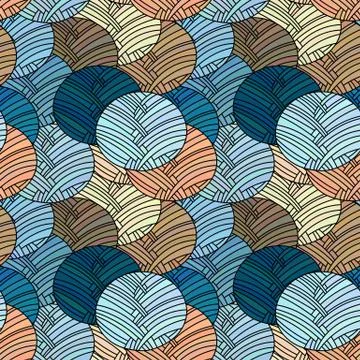 Seamless vector pattern. Ornamental linear background with circles. Decorativ Stock Illustration