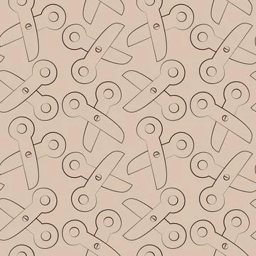 Seamless vector pattern with outline beige scissors イラスト素材