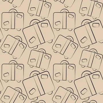 Seamless vector pattern with outline beige suitcase Stock Illustration