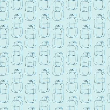 Seamless vector pattern with outline blue bottle Stock Illustration