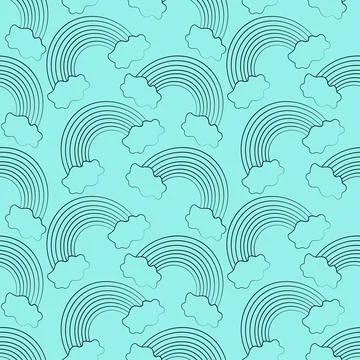 Seamless vector pattern with outline blue Rainbow Stock Illustration