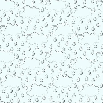 Seamless vector pattern with outline cloud with rain Stock Illustration