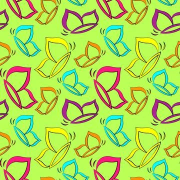 Seamless vector pattern with outline color butterfly Stock Illustration