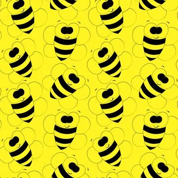 Seamless vector pattern with outline cute cartoon bee イラスト素材