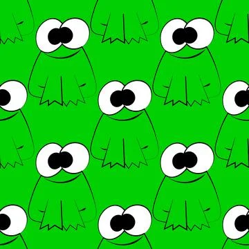 Seamless vector pattern with outline cute cartoon frog Stock Illustration