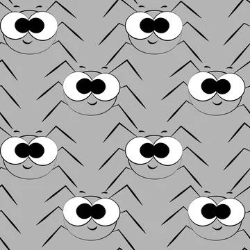 Seamless vector pattern with outline cute gray spider Stock Illustration