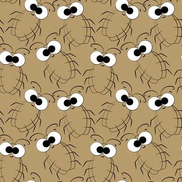 Seamless vector pattern with outline cute brown cockroach Stock Illustration