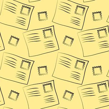 Seamless vector pattern with outline envelope and stamp 스톡 일러스트