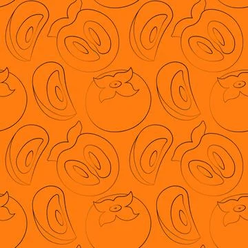 Seamless vector pattern with outline exotic fruit orange persimmon イラスト素材