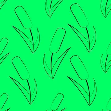 Seamless vector pattern with outline green reed Ilustração Stock