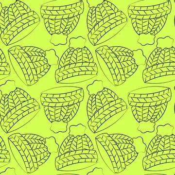 Seamless vector pattern with outline green headwear Illustrazione stock