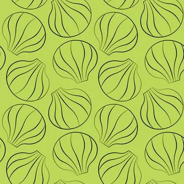 Seamless vector pattern with outline green seashells Stock Illustration