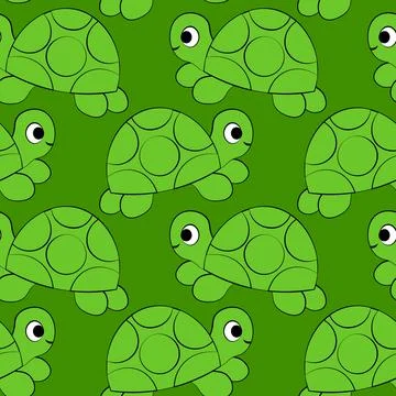 Seamless vector pattern with outline green cute turtle Illustrazione stock