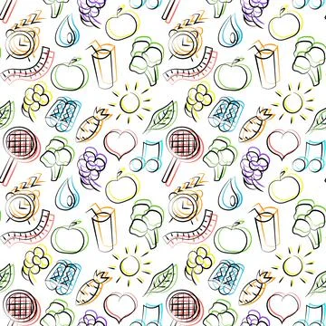 Seamless vector pattern with outline healthy lifestyle Illustrazione stock