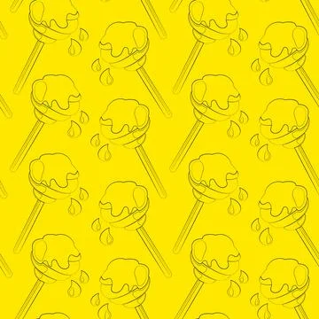 Seamless vector pattern with outline honey dipper Stock Illustration