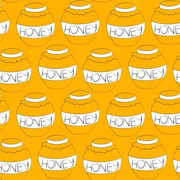 Seamless vector pattern with outline jar of honey Stock Illustration