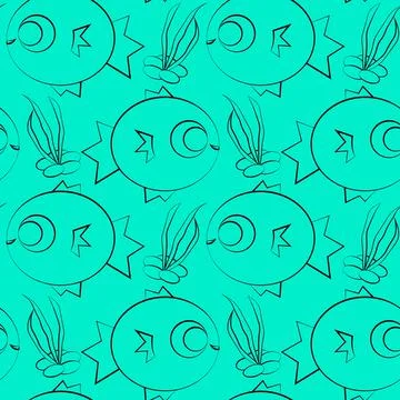 Seamless vector pattern with outline little Fish Illustrazione stock