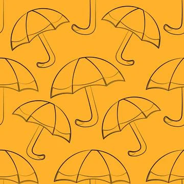 Seamless vector pattern with outline orange umbrella Stock Illustration