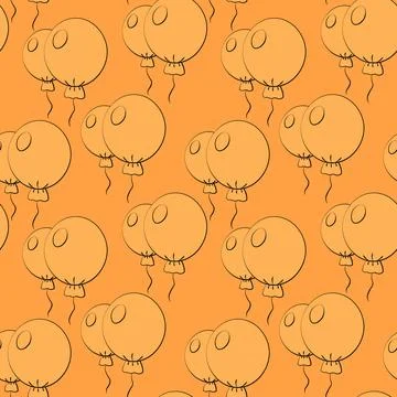 Seamless vector pattern with outline orange air balloon 스톡 일러스트