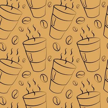 Seamless vector pattern with outline paper Coffee Cup Stock Illustration