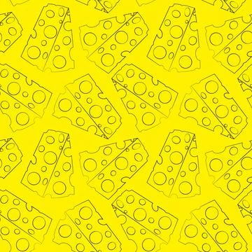 Seamless vector pattern with outline piece of cheese Stock-Illustration