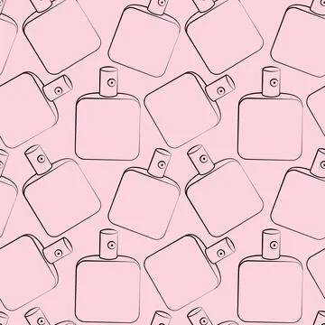 Seamless vector pattern with outline pink perfume Stock-Illustration