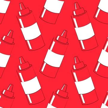 Seamless vector pattern with outline red ketchup Stock Illustration