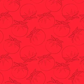 Seamless vector pattern with outline red tomato Illustrazione stock