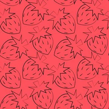 Seamless vector pattern with outline red strawberry Stock Illustration