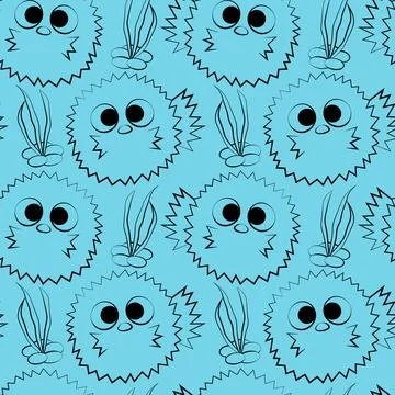 Seamless vector pattern with outline sea hedgehog Stock Illustration