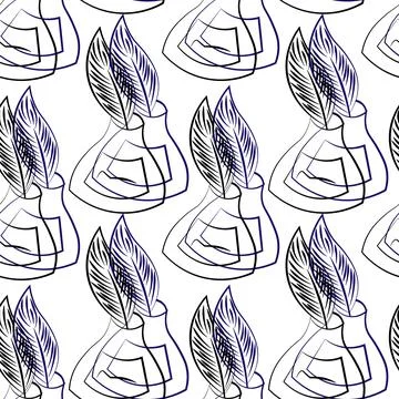 Seamless vector pattern with outline vintage inkwell Stock Illustration