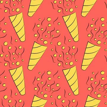 Seamless vector pattern with outline yellow Party cracker Stock Illustration