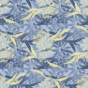 Seamless vector pattern with pale blue and yellow florals Illustrazione stock
