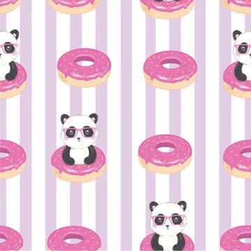 Seamless Vector Pattern: panda bear pattern on light blue background. Small Stock Illustration